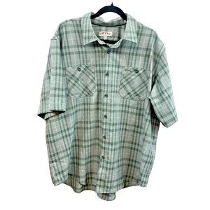Orvis Button up Shirt Mens Size XXL Green Pocket Short Sleeve Outdoors Casual